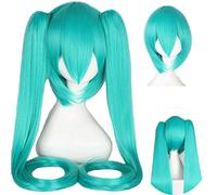 Largo recto con 2 pelucas de cola de caballo Vocaloid Hatsune Miku Cosplay pelucas(UNA)