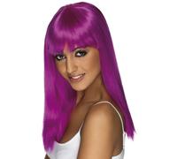Largo Violeta Peluca Mujer Glamour Recto con Flecos Peluca para Disfraz Lujo