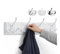 LARHN Perchero Pared Blanco - 4 Colgadores Triples - 42 cm - Percheros Pared de Diseño para Recibidores, Entradas, Dormitorios Modernos, Habitaciones Infantiles y Baños