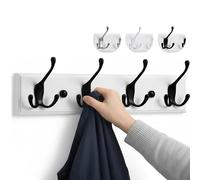 LARHN Perchero Pared Blanco y Negro - 4 Colgadores Triples - 42 cm - Percheros Pared de Diseño para Recibidores, Entradas, Dormitorios Modernos, Habitaciones Infantiles y Baños