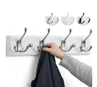 LARHN Perchero Pared Blanco y Níquel Mate - 4 Colgadores Triples - 42 cm - Percheros Pared de Diseño para Recibidores, Entradas, Dormitorios Modernos, Habitaciones Infantiles y Baños