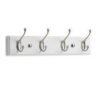 LARHN Perchero Pared Blanco y Níquel Mate - 4 Ganchos - 42 cm - Percheros Pared de Diseño para Recibidores, Entradas, Dormitorios Modernos, Habitaciones Infantiles y Baños