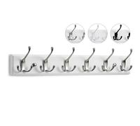 LARHN Perchero Pared Blanco y Níquel Mate - 6 Colgadores Triples - 59 cm - Percheros Pared de Diseño para Recibidores, Entradas, Dormitorios Modernos, Habitaciones Infantiles y Baños
