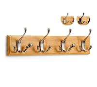 LARHN. Perchero Pared Madera y Níquel Mate - 4 Colgadores Triples - 42 cm - Percheros Pared de Diseño para Recibidores, Entradas, Dormitorios Modernos, Habitaciones Infantiles y Baños