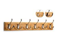 LARHN. Perchero Pared Madera y Níquel Mate - 6 Colgadores Triples - 59 cm - Percheros Pared de Diseño para Recibidores, Entradas, Dormitorios Modernos, Habitaciones Infantiles y Baños