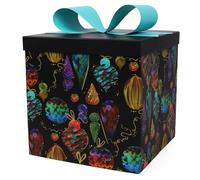 LaRibbons Cajas grandes de regalo de Navidad con tapas, 25.4 x 25.4 x 25.4 cm, diseño de omamentos en tonos joya, cajas de regalo cuadradas plegables para decoración de Navidad, cumpleaños, regalo,
