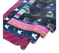 LaRibbons Juego de papel de regalo de Navidad, 30 pulgadas x 10 pies (4 rollos, 100 pies cuadrados) Peace on Earth/Three Kings/Palomas Patrón para Navidad, vacaciones con pompón y cuerda dorada y 3