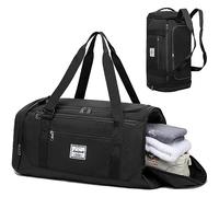 Laripwit Bolsa Deporte de Gimnasio para Hombre con Compartimento para Zapatos, 40L Bolsa de Viaje con Mochila Función y Compartimento Húmedo para Deportivo la Natación Duffle Bag, Negro