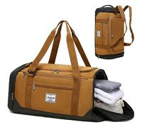 Laripwit Bolsa Deporte de Gimnasio para Hombre con Compartimento para Zapatos, 40L Bolsa de Viaje con Mochila Función y Compartimento Húmedo para Deportivo la Natación Duffle Bag, Marrón