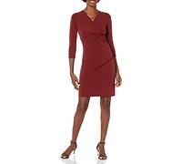 Lark & Ro Crepe Knit Empire Cross Over Wrap Dress Vestido, Zinfandel, 4