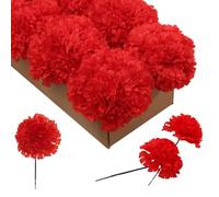 Larksilk Púas de Clavel de Seda roja, Flores Artificiales para Bodas, Decoraciones, decoración de Bricolaje, 100 Unidades a Granel, Cabezas de Clavel de 3.5 Pulgadas con Tallos de 5 Pulgadas