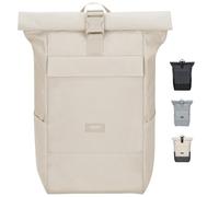 LARKSON Mochila Enrollable Hombre & Mujer Beige - No 4 - Macuto para Viaje, Uni, Trabajo - de Botellas Pet Recicladas - Bolso para Portátil - Impermeable