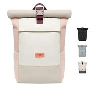 LARKSON Mochila Enrollable Hombre & Mujer Beige Rosa - No 4 - Macuto para Viaje, Uni, Trabajo - de Botellas Pet Recicladas - Bolso para Portátil - Impermeable