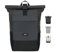 LARKSON Mochila Enrollable Hombre & Mujer Negro Gris - No 4 - Macuto para Viaje, Uni, Trabajo - de Botellas Pet Recicladas - Bolso para Portátil - Impermeable