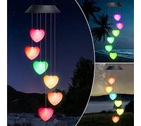 Larkumio Carrillon de Viento Exterior Solar, Campanas de Viento de Colgante Jardín Campanillas de Viento con 7 Luces LED Cambian de Color Wind Chime para Mujer Niño, Corazón