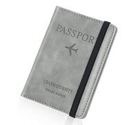 Larkumio Funda Pasaporte Portadocumentos Viaje, Porta Pasaportes para Viaje con Bloqueo RFID, Cuero de PU Porta Documentos para Mujer Hombre Accesorios de Viaje (Gris)