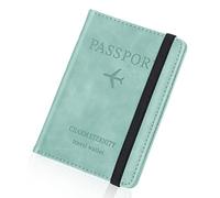 Larkumio Funda Pasaporte Portadocumentos Viaje, Porta Pasaportes para Viaje con Bloqueo RFID, Cuero de PU Porta Documentos para Mujer Hombre Accesorios de Viaje (Azul Claro)