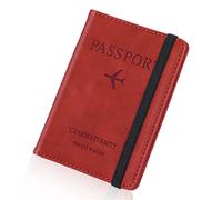 Larkumio Funda Pasaporte Portadocumentos Viaje, Porta Pasaportes para Viaje con Bloqueo RFID, Cuero de PU Porta Documentos para Mujer Hombre Accesorios de Viaje (Rojo)