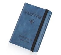 Larkumio Funda Pasaporte Portadocumentos Viaje, Porta Pasaportes para Viaje con Bloqueo RFID, Cuero de PU Porta Documentos para Mujer Hombre Accesorios de Viaje (Azul)