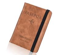 Larkumio Funda Pasaporte Portadocumentos Viaje, Porta Pasaportes para Viaje con Bloqueo RFID, Cuero de PU Porta Documentos para Mujer Hombre Accesorios de Viaje (Camello)
