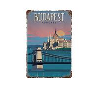Larkverk Cartagena de Budapest - Letrero de metal divertido para decoración de pared, diseño retro de Budapest, 30,5 x 20,3 cm