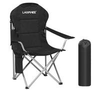 LARMNEE Silla de Camping, Silla de Pesca Plegable, Silla de Exterior con Portabotellas y Bolsillo Lateral, Apta para Camping, Playa, Negro EBK01LC02