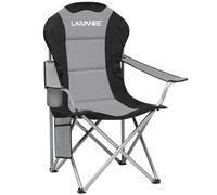 LARMNEE Silla de Camping, Silla de Pesca Plegable, Silla de Exterior con Portabotellas y Bolsillo Lateral, Apta para Camping, Playa, Gris y Negro EBG01LC02
