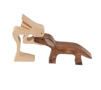 Laroal Estatua de Cachorro de Madera de Haya Hecha a Mano, Regalo para Amantes de los Perros, Tallado en Madera, decoración del hogar para Sala de Estar, Oficina, Boda acogedora