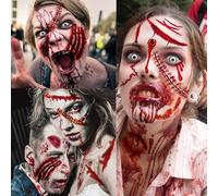 LAROI 215+ piezas 30 hojas tatuajes temporales Halloween cicatrices tatuajes faciales mujeres hombres falsas heridas sangre cicatrices Halloween tatuajes cara zombi maquillaje maquillaje adulto