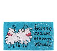 Laroom Felpudo diseño Beeeeenvenuti, Jute & Base Antideslizante, Azul, 40x70x1.8 cm