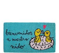 Laroom Felpudo diseño Bienvenidos a Nuestro Nido, Jute & Base Antideslizante, Azul, 40x70x1.8 cm