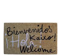 Laroom Felpudo diseño Bienvenidos Kaixo Hola Welcome, Jute & Base Antideslizante, Marrón, 40x70x1.8 cm