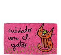 Laroom Felpudo diseño Cuidado con El Gato, Jute & Base Antideslizante, Rosa, 40 x 70 cm