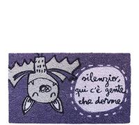 Laroom Felpudo diseño Silenzio Qui C'E Gente Che Dorme, Jute & Base Antideslizante, Morado, 40x70x1.8 cm