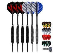 LARRITS Professional 6 Pack 23 Grams Steel Tip Darts Set with Black Aluminum Shafts, Include 9pcs Standard Flights + 9pcs Laser Flights + 12pcs Rubber Rings + Dart Sharpener and Storage Case