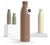 LARS NYSØM Botella de Acero Inoxidable | Botella aislada 1l | Cantimplora de 1 litro a prueba de fugas para deportes, bicicleta, perro (Mocha Brown, 1000ml)