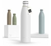 LARS NYSØM Botella de Acero Inoxidable | Botella aislada 1l | Cantimplora de 1 litro a prueba de fugas para deportes, bicicleta, perro (Pure White, 1000ml)