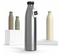 LARS NYSØM Botella de Acero Inoxidable | Botella aislada 1l | Cantimplora de 1 litro a prueba de fugas para deportes, bicicleta, perro (Stainless Steel, 1000ml)