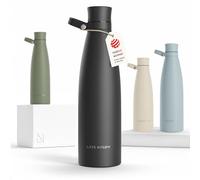 LARS NYSØM Botella de Acero Inoxidable | Botella aislada 1l | Cantimplora de 1 litro a prueba de fugas para deportes, bicicleta, perro (Carbon Black, 1000ml)