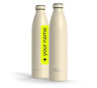 LARS NYSØM Botella de acero inoxidable personalizada 350 ml, 500 ml, 750 ml, 1L, 1,5L | Botella térmica con grabado para bebidas con gas | Botella como regalo con nombre (Almond Beige, 1000ml)