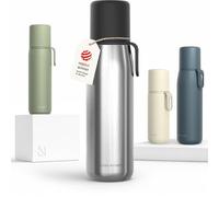 LARS NYSØM Botella Térmica de Acero Inoxidable - Isotérmica de Doble Pared con Taza y Correa, Metálica Hermética para Viaje, Oficina y Exterior (Stainless Steel, 1000ml)