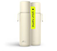 LARS NYSØM Botella termo personalizada de acero inoxidable con grabado - Botella aislada de doble pared con vaso y correa de transporte - Termo como idea de regalo con nombre (Almond Beige, 750ml)