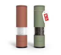 LARS NYSØM Juego de 2 molinillos de sal y pimienta manuales con molinillo de cerámica ajustable de grueso a fino I Juego de molinillos de especias de diseño (Red/Green)