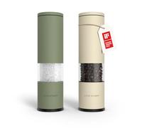 LARS NYSØM Juego de 2 molinillos de sal y pimienta manuales con molinillo de cerámica ajustable de grueso a fino I Juego de molinillos de especias de diseño (Green/Beige)