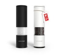 LARS NYSØM Juego de 2 molinillos de sal y pimienta manuales con molinillo de cerámica ajustable de grueso a fino I Juego de molinillos de especias de diseño (Black/White)