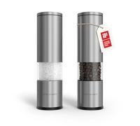 LARS NYSØM Juego de 2 molinillos de sal y pimienta manuales con molinillo de cerámica ajustable de grueso a fino I Juego de molinillos de especias de diseño (Stainless Steel)