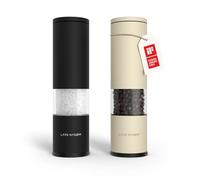 LARS NYSØM Juego de 2 molinillos de sal y pimienta manuales con molinillo de cerámica ajustable de grueso a fino I Juego de molinillos de especias de diseño (Black/Beige)
