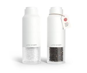 LARS NYSØM Juego de Molinillo de Sal y Pimienta de Acero Inoxidable con Molinillo Ajustable I Diseño de Botella Juego de Molinera de Especias Manual (Pure White)
