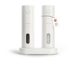 LARS NYSØM Juego de Molinillos Eléctricos de Sal y Pimienta | Molinillos Automáticos con Molino de Cerámica Ajustable | Recargables por USB (Pure White)