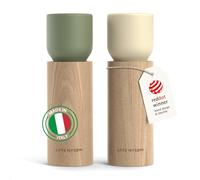 LARS NYSØM Molinillo de Sal y Pimienta de Madera Manual - Juego de Molinillos con Mecanismo de Cerámica Ajustable - Molinillo de Sal y Pimienta Elegante de Haya para Cocina o Mesa (Green/Beige)
